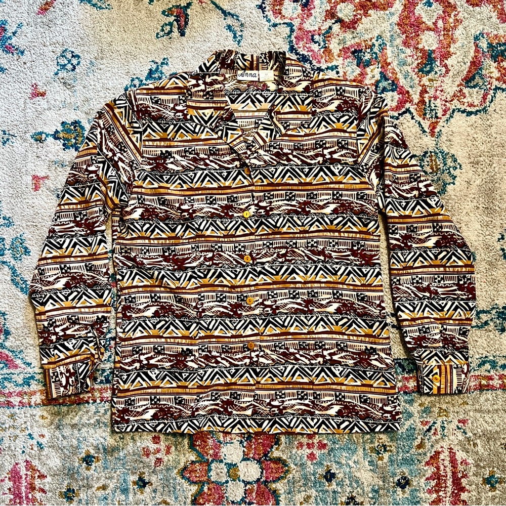 Anna Geometric Patterned Shirt in Brown and Black